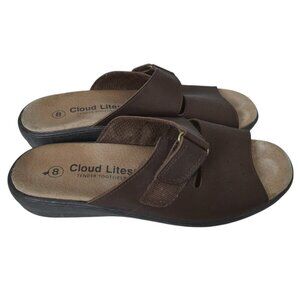 Cloud Lites Tender Tootsies Brown Leather Slide Sandals Velcro Slip On Size 8